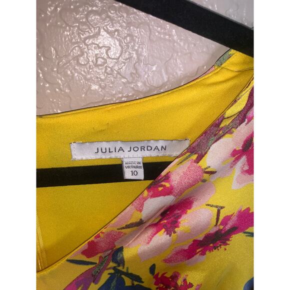 Julia Jordan Yellow Floral Dress size 10 Flutter Sleeve French Twill Midi - Picture 5 of 8